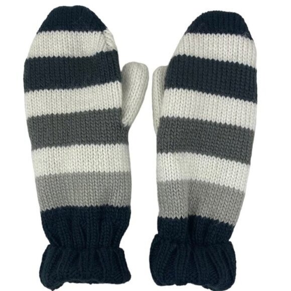 Hudson's Bay HBC Stripes Sterling Silver Striped Fleece Lined Knit Mittens S/M - Picture 1 of 7